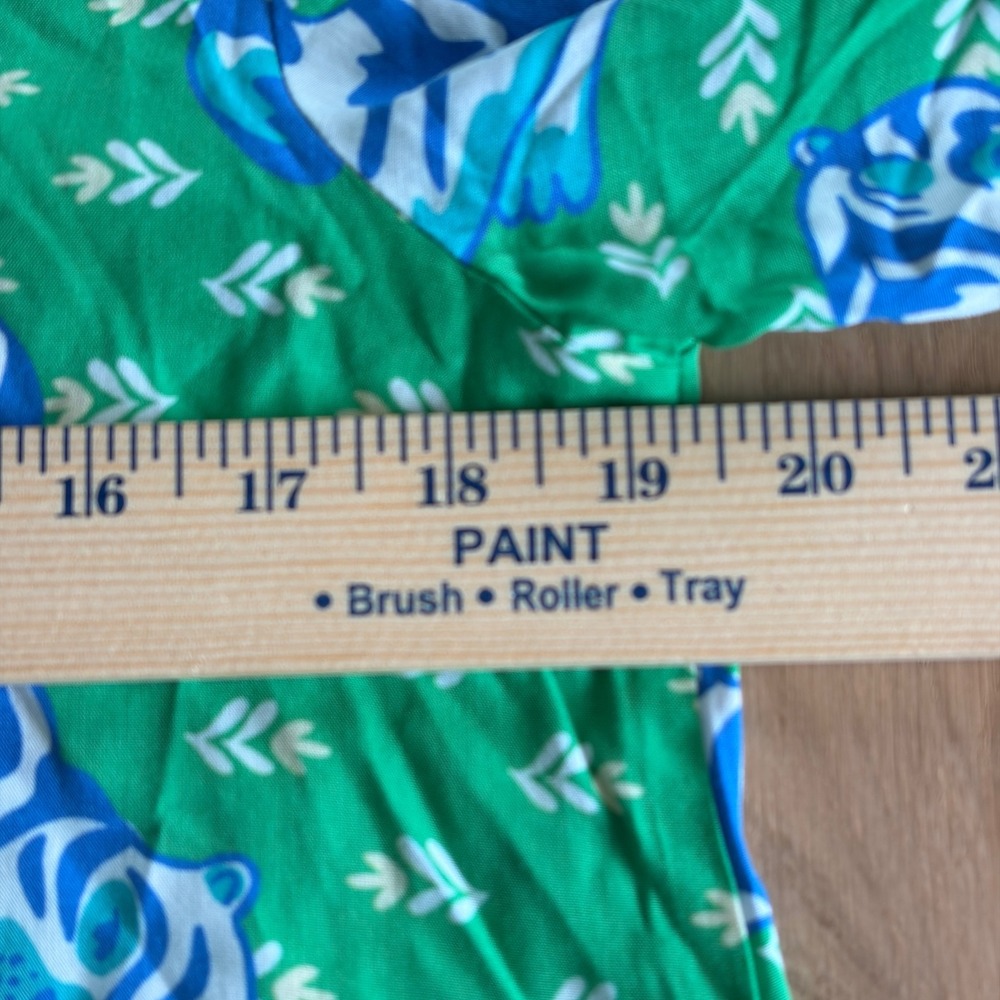 Top It Off Tiger Print Tunic Dress S/M Green Roll Tab Whimsical Animal Resort - Picture 6 of 7